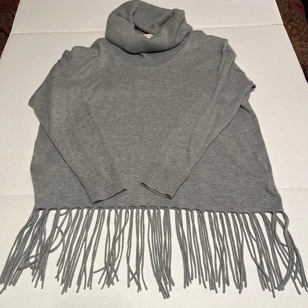 Michael Kors size 0X‎ grey cowl neck fringe hem sweater